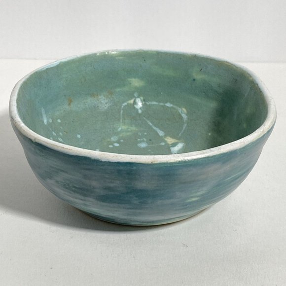 Dan Eash Pottery PA Handmade Decorative Abstract Green Glazed Stoneware Bowl 5in - Picture 8 of 13